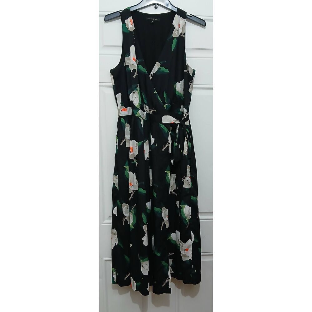 Banana republic women long maxi size 8 dress wrap Hawaiian beach vacation green - Picture 1 of 7